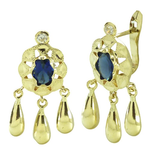 [7921Z] PENDIENTES CUBANA PIEDRA 6x4MM COLOR ZAFIRO Y 3 LAGRIMAS.CATALAN.20MM.