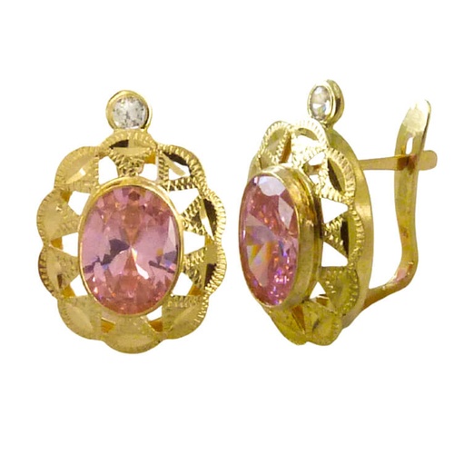 [7819R] PENDIENTES CUBANA PIEDRA DE 6x4MM COLOR ROSA. 14x9MM.