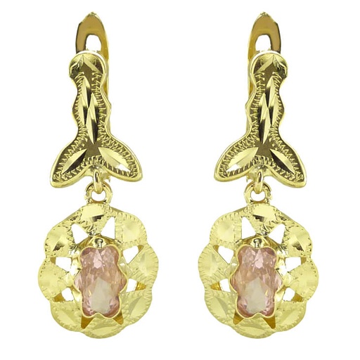 [7707R]  22MM OPENWORK EARRINGS PINK COLOR  CZ