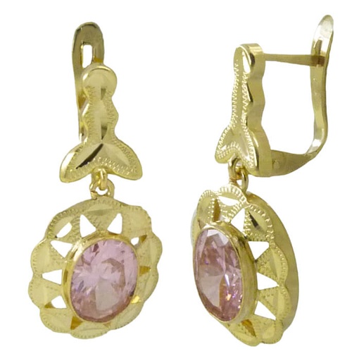 [7732R] PENDIENTES CUBANA PIEDRA ROSA DE 8x6MM CON MOSCA.CATALAN