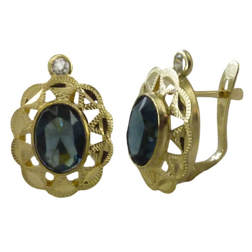 [7822M] PENDIENTES CUBANA PIEDRA COLOR MONTANA DE 8x6MM.CON TOPE.