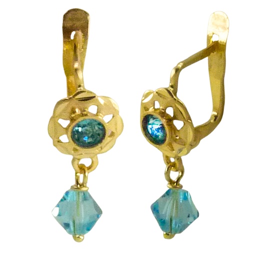 [9680/2A] BLUE CRYSTAL BALL OPENWORK EARRINGS