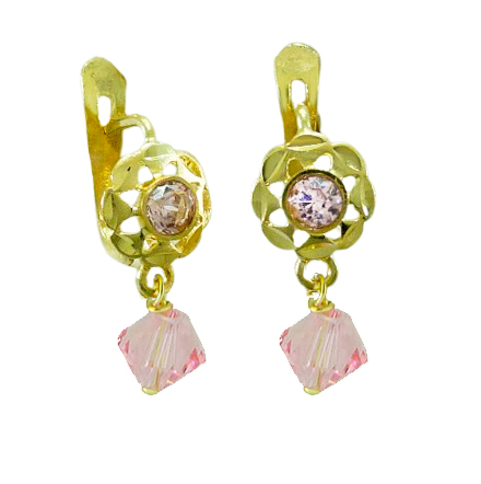 [9680/2R] PINK CRYSTAL OPENWORK EARRINGS