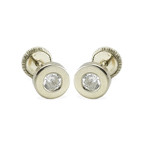 [1028B] PENDIENTES "DONUT" ORO BLANCO CIRCONITAS 5MM TORNILLO.