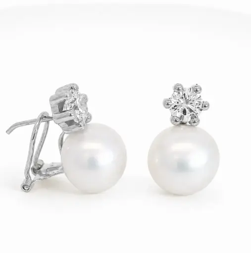 [3600B] 5MM CZ  AND 12MM FRESHWATER PEARL EARRINGS.OMEGA BACK.