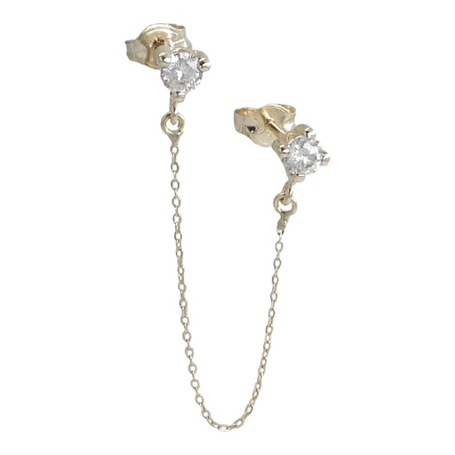 [5007B] PENDIENTE GARRA DOBLE CON CADENA.ORO BLANCO.