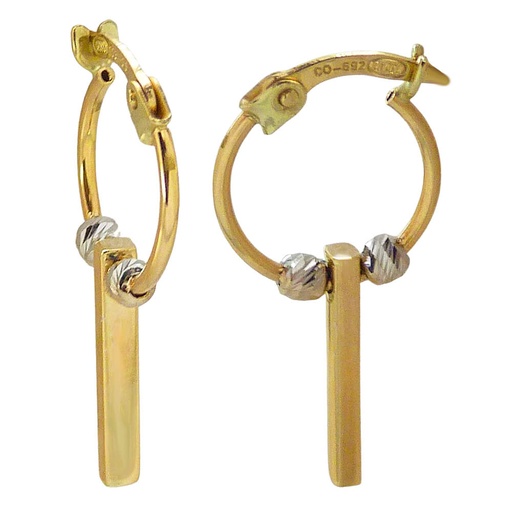 [5354] HOOP EARRINGS WITH STICK AND CARVED BALLS.