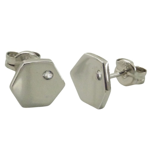 [4475B] PENDIENTES HEXAGONO CONCAVO ORO BLANCO. 8MM.