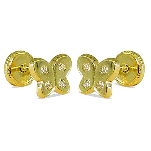 [3632] 6x5MM BUTTERFLY STUD EARRINGS WITH CZ.SCREW BACK.