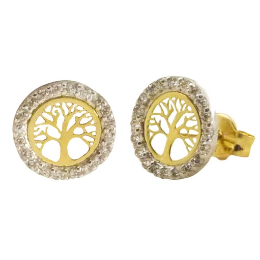[3840] 8MM TWO TONE GOLD TREE OF LIFE STUD EARRINGS.