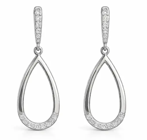 [3683B] PENDIENTES LAGRIMA ORO BLANCO.30x14MM.PRESION
