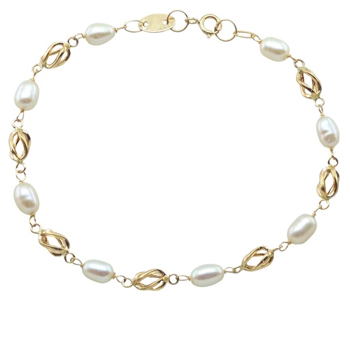 [9000/8] PULSERA COMUNION SIN CHAPA.PERLAS Y JAULAS.19CM. Perla Cultivada