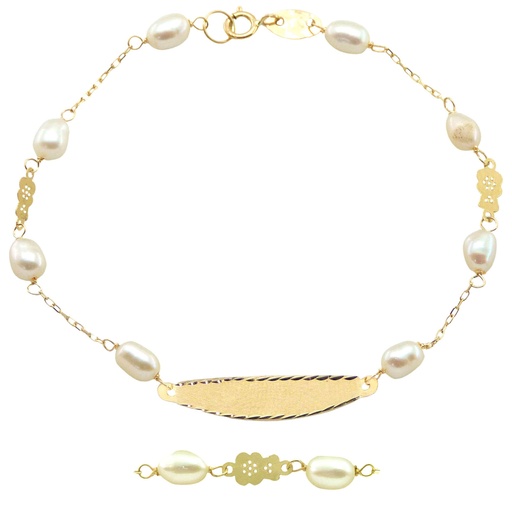 [9001/15] PULSERA COMUNION CON CHAPA.PERLAS Y OSITOS. Perla Cultivada