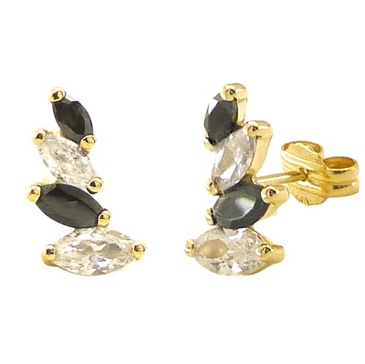 [5035N] PENDIENTES LANZADERA ESCALERA 10MM CIRCONITAS BLANCAS Y NEGRAS.
