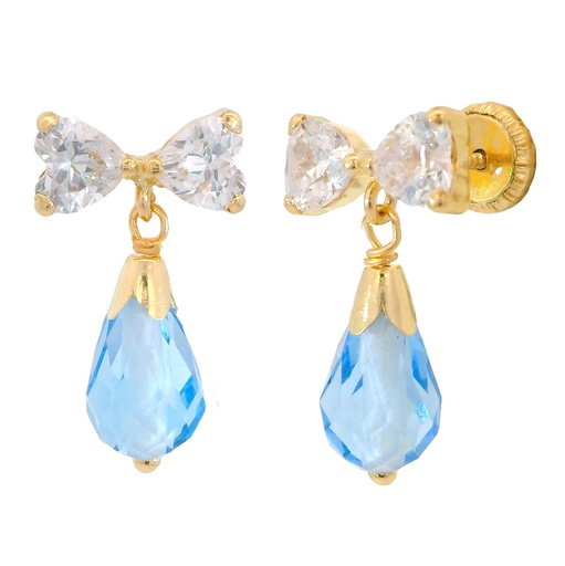 [6048A] PENDIENTES LAZO DOS CORAZONES 4x4MM Y PERITA CRISTLA COLOR AGUAMARINA.