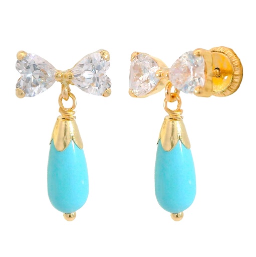 [6048T] 10MM TURQUOISE  COLOR  AND HEART CZ SCREW BACK EARRINGS