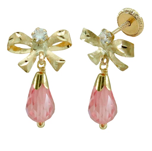 [6047R] 10MM EARRINGS,RIBBON AND PINK CRYSTAL.SCREW BACK