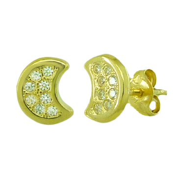 [4337] 8MM MOON STUD EARRINGS WITH CZ.