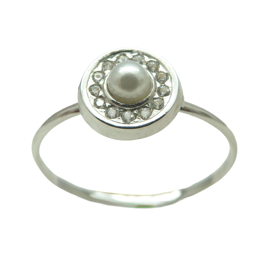 [2731/SB] SORTIJA COMUNION ORO BLANCO CON PERLA Y CERCO DE CIRCONITAS.