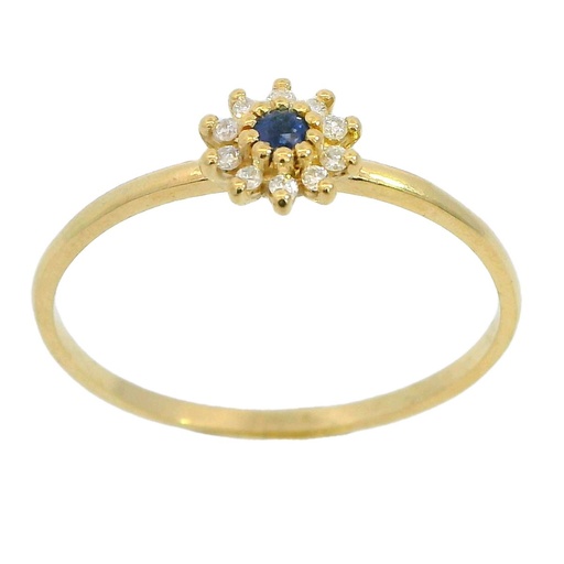 [B4165/SZ] RING WITH 2MM SAPPHIRE AND 10 1MM DIAMONDS H-SI 0.006 CT TW