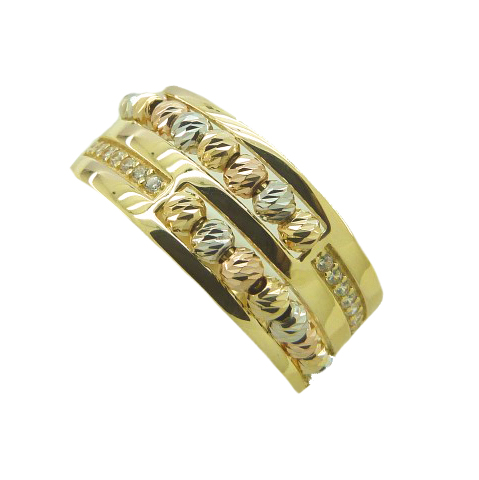 [4497] TRICOLOR SCARVED BALLS RING.