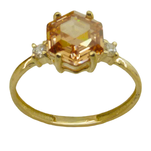 [5052/SCH] 8x8MM HEXAGON CZ CHAMPAGNE COLOR RING.